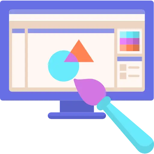 Graphic design icon showing creative tools and layout