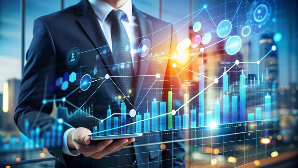 Image of a professional team working with advanced technology and holograms.