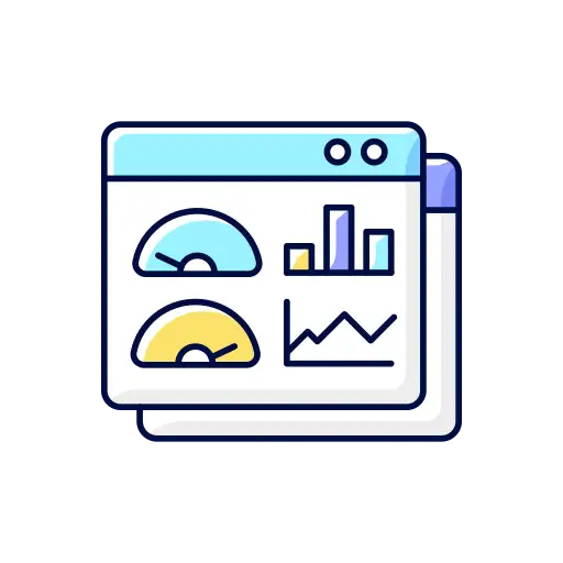 Icon of a dashboard screen representing custom dashboard and reporting.