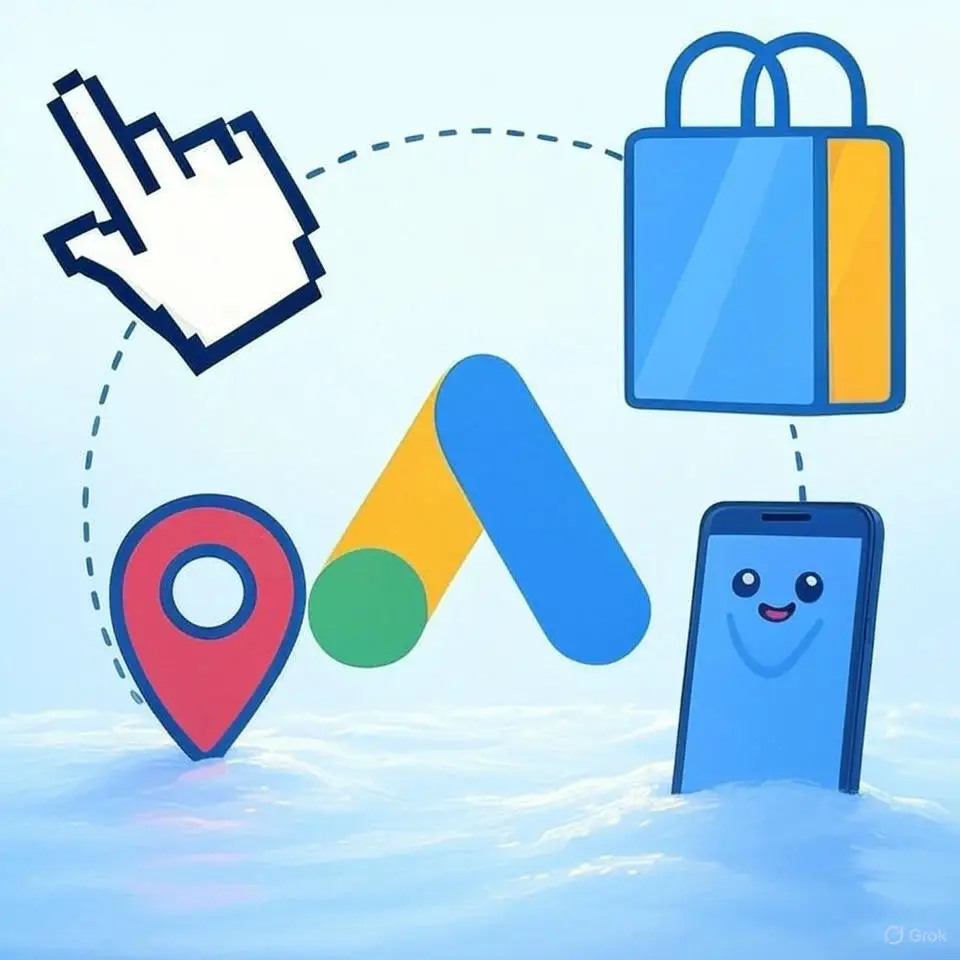 Icon of a Google Ads logo with a tracking symbol.