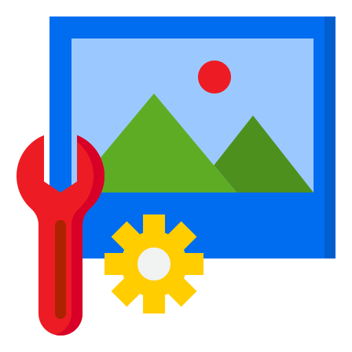 A wrench and gear icon over a mountain image.