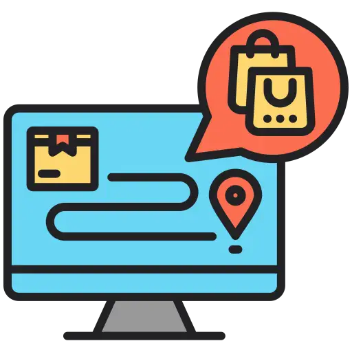 Icon of a shopping cart with a tracking line representing e-commerce conversion tracking.