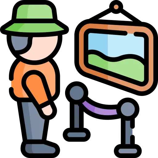 Visitor viewing artwork in an art gallery